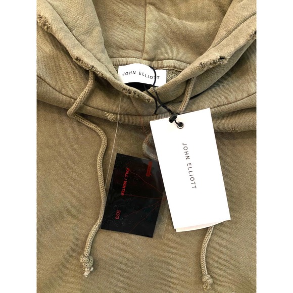 John Elliott Men's Folsom French Terry Distressed Ripped Hole Hoodie Sweatshirt - Picture 7 of 7